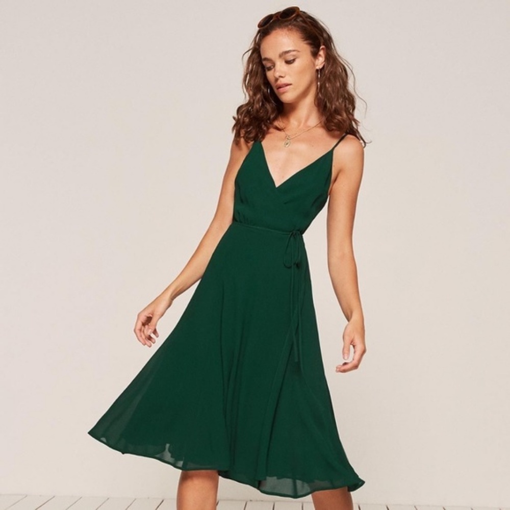 Reformation Temple Dress in Emerald
